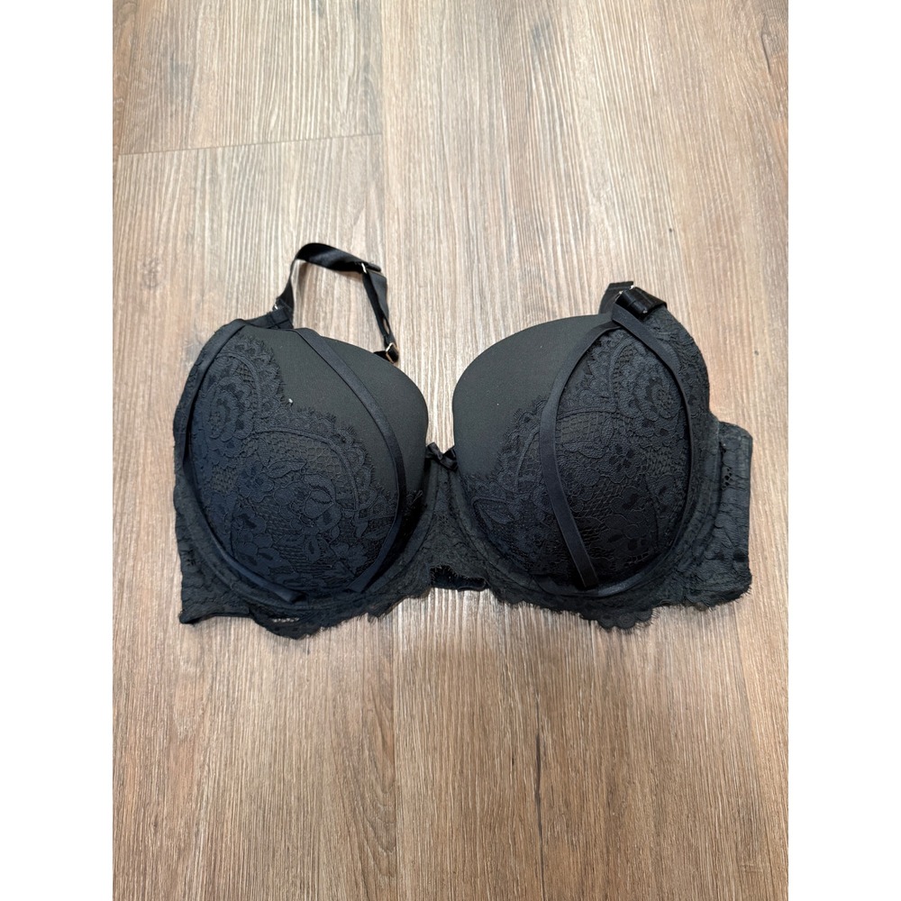 Cacique Black Floral Lace Cage Strap Balconette Underwire Bra 40DDD Plus Size‎